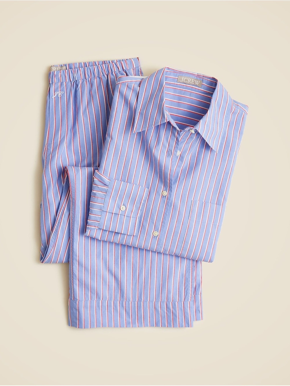 J. Crew Light Blue and Red-Trim Striped Pajama Set
